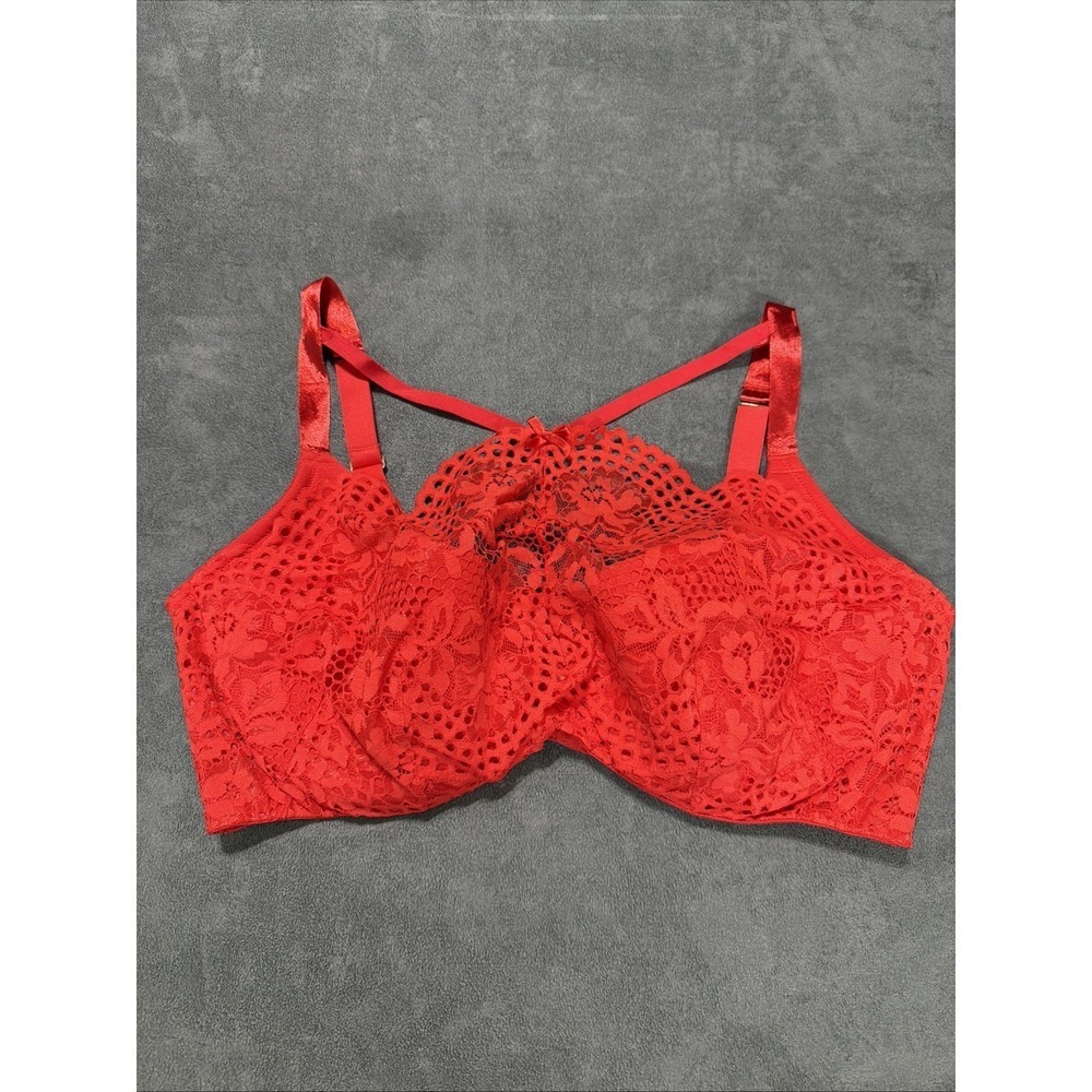 Cacique Lane Bryant Women's Red High Neck French Balconette Bra Lace Size 40DDD